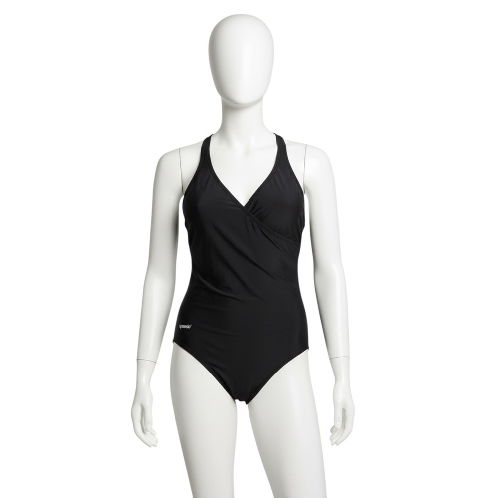 Speedo Black Cross-Back Wrap One-Piece Swimsuit Women’s 10 – Classic Fit